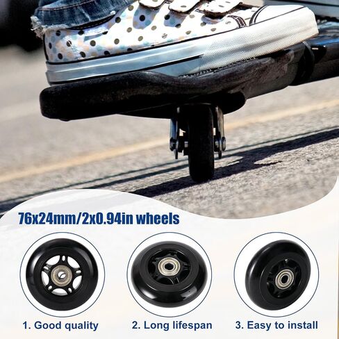 Penitue 76mm x 24mm Caster Wheels, PU & High Carbon Steel Scooter Wheel Repair Replacement Part for Razor RipStik Ripsurf Ripster FlashRider 360 RipRider PowerRider Caster Trike in Kuwait