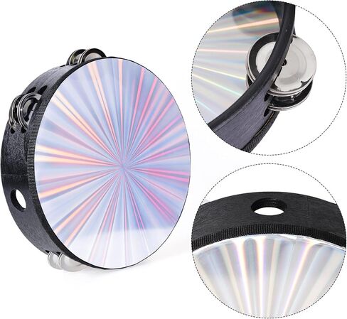 Nydotd 2pcs Radiant Tambourine Hand Held Drums Double Row Jingles Reflective Tambourine Musical Instrument for Adults Church KTV Party (Black Radiant, 10 Inch and 8 Inch) in Kuwait