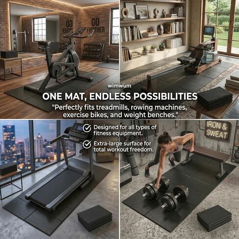 Foldable Walking Pad Mat, High-Density PVC Treadmill Mat for Hardwood Floors & Carpet, 55" x 24" Space-Saving Exercise Equipment Mat for Under Desk Bike, Elliptical & Home Gym,Black in Kuwait