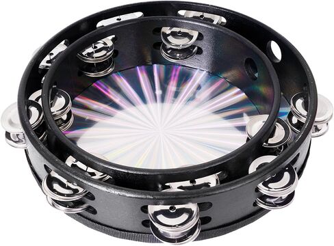 Nydotd 2pcs Radiant Tambourine Hand Held Drums Double Row Jingles Reflective Tambourine Musical Instrument for Adults Church KTV Party (Black Radiant, 10 Inch and 8 Inch) in Kuwait