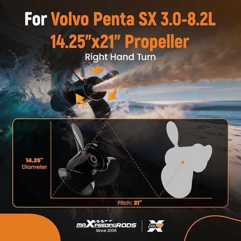 أجزاء مروحة القارب الألومنيوم maxpeedingrods 14 1/4 بوصة × 21 بوصة رقم #3817469 لمحركات فولفو Penta SX Sterndrives 3.0-8.2L، 19 أسنان 3 شفرات، RH in Kuwait
