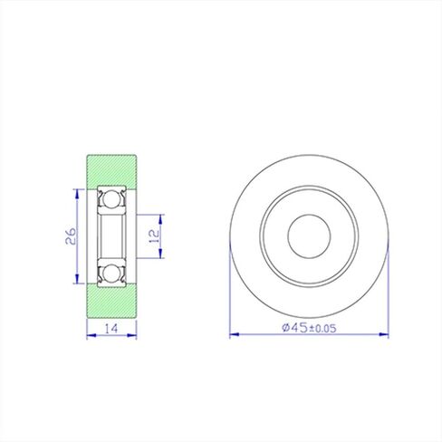 Power Transmission Products PU 6001 2Pcs Polyurethane Covered Bearing 12x45x14mm Shaft 12mm PU600145-14 Urethane Cover PU6001 Bearings Ball Bearings in Kuwait
