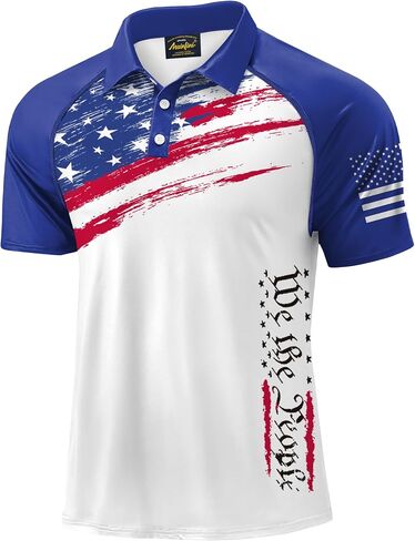 Men's USA Flag Polo 1776 Golf Top Stylish Tee Stripes and Stars Button Polo 3XL in Saudi Arabia