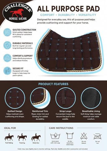 CHALLENGER Horse Cotton Quilted All Purpose English Saddle PAD Trail Brown Turquoise 72F40 in Kuwait
