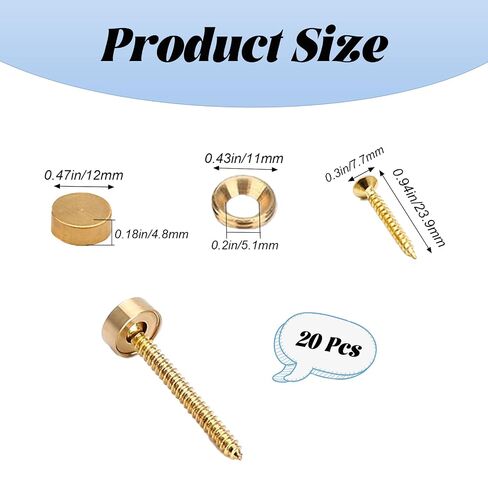 20 Pcs Brass Decorative Screw with Caps, 12mm (1/2") Mirror Screws Cover, Self Tapping Upholstery for Cabinet Doors, Windows, Wall Hanging, Fasteners, Hardware, and Furniture Fixing. in Kuwait