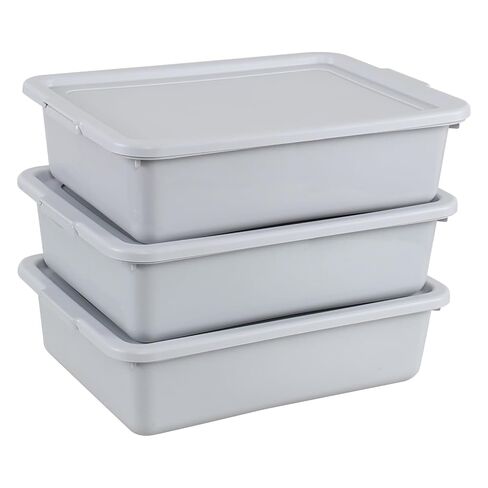13 L Plastic Restaurant Bus Tub, Meat Tubs with Lids, 3 Packs, Gray in Kuwait