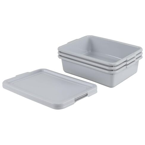 13 L Plastic Restaurant Bus Tub, Meat Tubs with Lids, 3 Packs, Gray in Kuwait