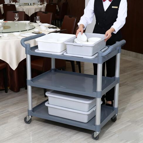 13 L Plastic Restaurant Bus Tub, Meat Tubs with Lids, 3 Packs, Gray in Kuwait
