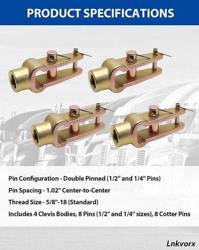 4 عبوات R810019 مجموعة أدوات ضبط الركود، 5/8-18 خيط، دبوس مزدوج | يستبدل Meritor R810019، Haldex CQ36541، Euclid E11430 وFreightliner A6809960540؛ وصلة فرامل الهواء للخدمة الشاقة in Kuwait