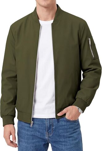 WULFUL Men's Bomber Jacket Lightweight Casual Windbreaker Zip Up Coat with Pocket in Kuwait