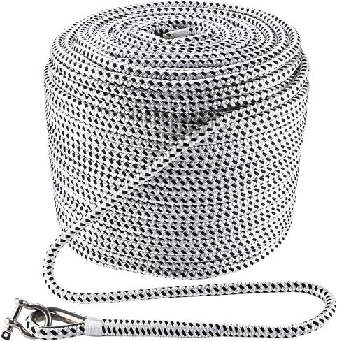 NovelBee 1/2 Inch x 600 Feet Boat Anchor Rope,Double Braid Nylon Anchor Line with Stainless Steel Thimble and Shackle,Heavy Duty Nylon Rope for Boat,Towing,Docking,Mooring (White&Black) in Kuwait