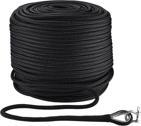 NovelBee 1/2 Inch x 600 Feet Boat Anchor Rope,Double Braid Nylon Anchor Line with Stainless Steel Thimble and Shackle,Heavy Duty Nylon Rope for Boat,Towing,Docking,Mooring (White&Black) in Kuwait