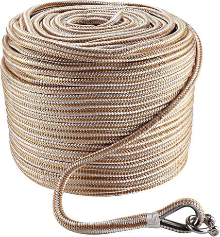 NovelBee 1/2 Inch x 600 Feet Boat Anchor Rope,Double Braid Nylon Anchor Line with Stainless Steel Thimble and Shackle,Heavy Duty Nylon Rope for Boat,Towing,Docking,Mooring (White&Black) in Kuwait