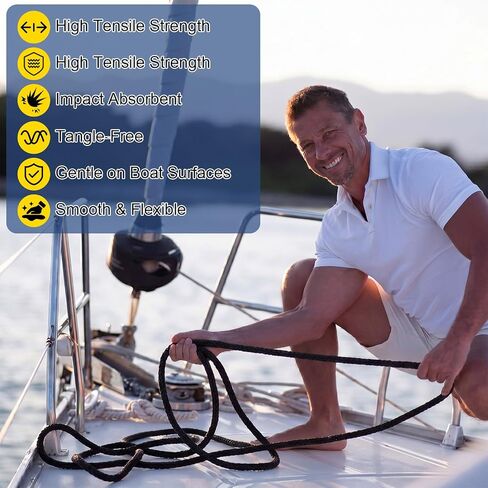 4 عبوات من خطوط إرساء القوارب مقاس 1/2 بوصة × 20 قدمًا، حبل قارب أسود من النايلون المضفر من الدرجة البحرية مع حلقة عين مقاس 12 بوصة، خط رباط للقوارب عالية القوة لرسو قوارب الكاياك العائمة، سهولة التعامل in Kuwait