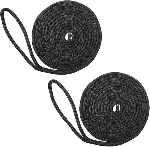 NovelBee 2 Pack of 3/4“x50’ Double Braid Nylon Dockline,Mooring Rope Dock Line with Spliced Soft Eye (Black) in Kuwait