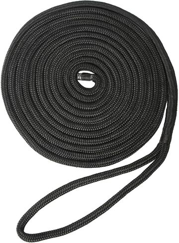 NovelBee 2 Pack of 3/4“x50’ Double Braid Nylon Dockline,Mooring Rope Dock Line with Spliced Soft Eye (Black) in Kuwait