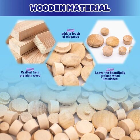 160 Pcs 2 Styles Wood Hole Plugs Assortment Set, 3/16 Inch, 5/16 Inch, 3/8 Inch, 1/2 Inch Hardwood Maple Button Cap, Flush Type Wooden Screw Covers for Decor Furniture in Kuwait