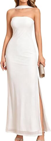 Glnege Glnege Wedding Guest Bodycon Maxi Dress مع وشاح شبكة شقوق الأنبوب الأنبوب الفساتين للحفلات للنساء in Kuwait