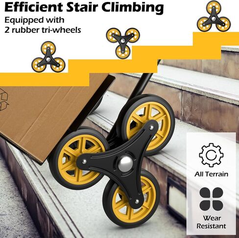 Goplus Stair Climbing Dolly, Folding Height Adjustable Hand Cart w/Elastic Rope, 350LBS Capacity, 6 Rubber Wheels, 12"x11.5" Nose Plate, 2-in-1 Heavy Duty Stair Climber Hand Truck for Moving Shopping in Kuwait