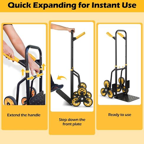 Goplus Stair Climbing Dolly, Folding Height Adjustable Hand Cart w/Elastic Rope, 350LBS Capacity, 6 Rubber Wheels, 12"x11.5" Nose Plate, 2-in-1 Heavy Duty Stair Climber Hand Truck for Moving Shopping in Kuwait