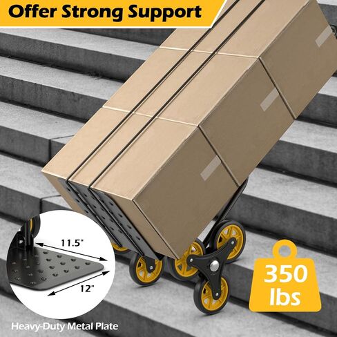 Goplus Stair Climbing Dolly, Folding Height Adjustable Hand Cart w/Elastic Rope, 350LBS Capacity, 6 Rubber Wheels, 12"x11.5" Nose Plate, 2-in-1 Heavy Duty Stair Climber Hand Truck for Moving Shopping in Kuwait