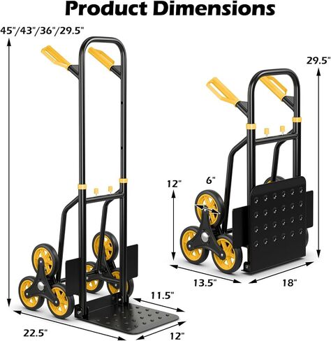 Goplus Stair Climbing Dolly, Folding Height Adjustable Hand Cart w/Elastic Rope, 350LBS Capacity, 6 Rubber Wheels, 12"x11.5" Nose Plate, 2-in-1 Heavy Duty Stair Climber Hand Truck for Moving Shopping in Kuwait