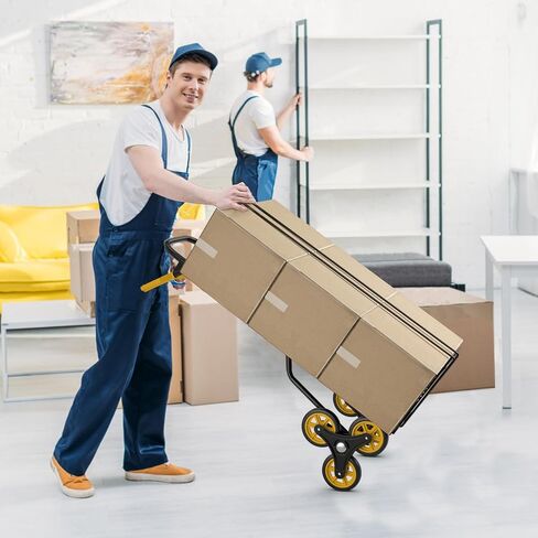Goplus Stair Climbing Dolly, Folding Height Adjustable Hand Cart w/Elastic Rope, 350LBS Capacity, 6 Rubber Wheels, 12"x11.5" Nose Plate, 2-in-1 Heavy Duty Stair Climber Hand Truck for Moving Shopping in Kuwait