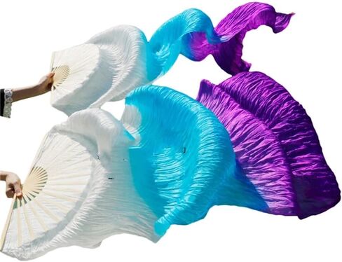 Dance Fan,Long Fans Veils, Women Handmade Dance Fans Silk 100% Veils 1 Pair Left + Right 120/150/180 * 90cm(A19,120cm Imitation Silk) in Kuwait