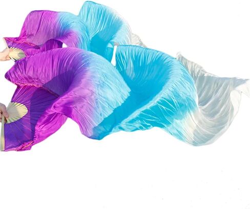 Dance Fan,Long Fans Veils, Women Handmade Dance Fans Silk 100% Veils 1 Pair Left + Right 120/150/180 * 90cm(A19,120cm Imitation Silk) in Kuwait