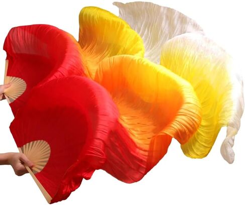 Dance Fan,Long Fans Veils, Women Handmade Dance Fans Silk 100% Veils 1 Pair Left + Right 120/150/180 * 90cm(A19,120cm Imitation Silk) in Kuwait