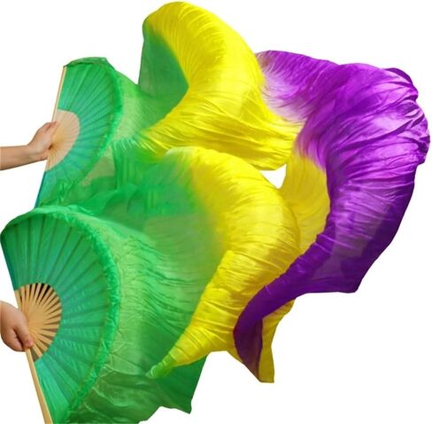 Dance Fan,Long Fans Veils, Women Handmade Dance Fans Silk 100% Veils 1 Pair Left + Right 120/150/180 * 90cm(A19,120cm Imitation Silk) in Kuwait