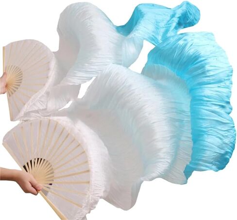 Dance Fan,Long Fans Veils, Women Handmade Dance Fans Silk 100% Veils 1 Pair Left + Right 120/150/180 * 90cm(A19,120cm Imitation Silk) in Kuwait