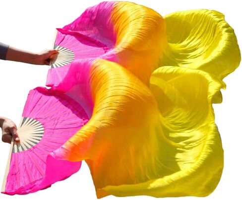 Dance Fan,Long Fans Veils, Women Handmade Dance Fans Silk 100% Veils 1 Pair Left + Right 120/150/180 * 90cm(A19,120cm Imitation Silk) in Kuwait