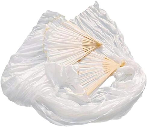 Dance Fan,Long Fans Veils, 100% Silk Unisex Chinese Veil Dance Fans 1pcs White Color 180x90cm in Kuwait