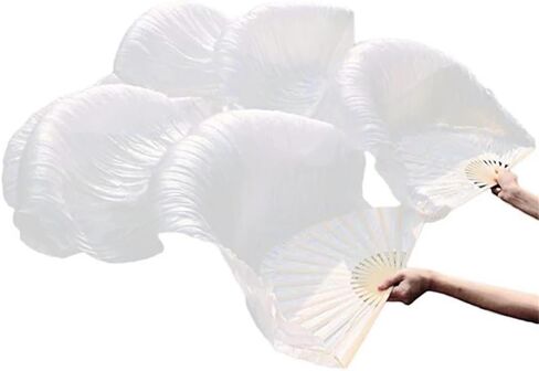 Dance Fan,Long Fans Veils, 100% Silk Unisex Chinese Veil Dance Fans 1pcs White Color 180x90cm in Kuwait