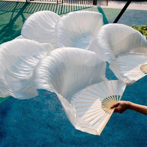 Dance Fan,Long Fans Veils, 100% Silk Unisex Chinese Veil Dance Fans 1pcs White Color 180x90cm in Kuwait