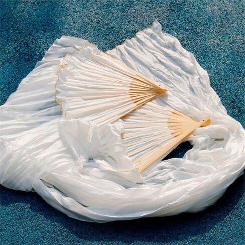 Dance Fan,Long Fans Veils, 100% Silk Unisex Chinese Veil Dance Fans 1pcs White Color 180x90cm in Kuwait