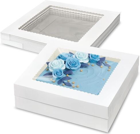 10 قطع من KEEPARTY مقاس 16×16×4 بوصة، صناديق خبز كبيرة مع نافذة غطاء، صناديق مخبوزات معجنات بيضاء للاستعمال مرة واحدة، صندوق كعك الكعك لحفلات الزفاف وأعياد الميلاد والاحتفالات in Kuwait