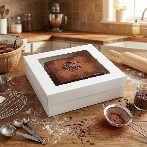 10 قطع من KEEPARTY مقاس 16×16×4 بوصة، صناديق خبز كبيرة مع نافذة غطاء، صناديق مخبوزات معجنات بيضاء للاستعمال مرة واحدة، صندوق كعك الكعك لحفلات الزفاف وأعياد الميلاد والاحتفالات in Kuwait