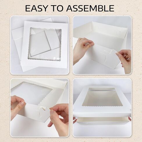 10 قطع من KEEPARTY مقاس 16×16×4 بوصة، صناديق خبز كبيرة مع نافذة غطاء، صناديق مخبوزات معجنات بيضاء للاستعمال مرة واحدة، صندوق كعك الكعك لحفلات الزفاف وأعياد الميلاد والاحتفالات in Kuwait