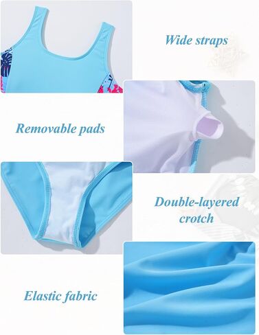 Girls One Piece Swimsuit with Shorts Sleeveless Stretchy Swimwear Sun Protection Padded Bathing Suit 5-14 Years in Kuwait