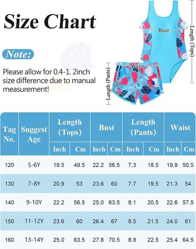 Girls One Piece Swimsuit with Shorts Sleeveless Stretchy Swimwear Sun Protection Padded Bathing Suit 5-14 Years in Kuwait