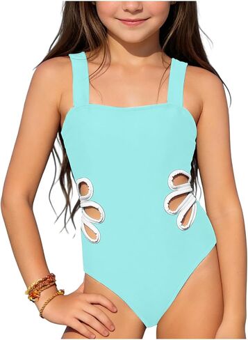 One Piece Swimsuits for Girl Hollow Out Straps Tankini Swimwear Summer Sporty Beach Bathing Suits 8-12 Years in Saudi Arabia