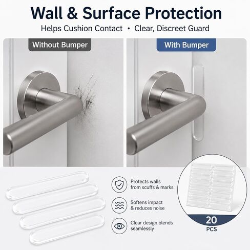 20pcs Clear Silicone Cabinet Door Bumpers, Self-Adhesive Sound Dampening Pads for Furniture Drawers Table Tops, Transparent Protection Strips for Wall & Surface Protection in Kuwait