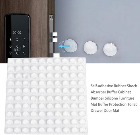 100Pcs Cabinet Door Bumpers Clear Self Adhesive Toilet Silencer Pad | Clear silicone bumpers for cabinet doors and toilets, featuring a self-adhesive back and noise dampening 100pcs pack in Kuwait