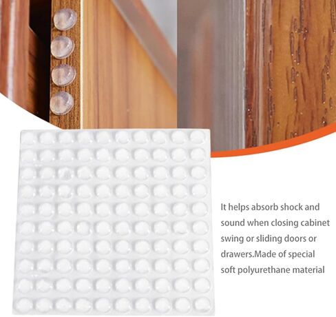 100Pcs Cabinet Door Bumpers Clear Self Adhesive Toilet Silencer Pad | Clear silicone bumpers for cabinet doors and toilets, featuring a self-adhesive back and noise dampening 100pcs pack in Kuwait