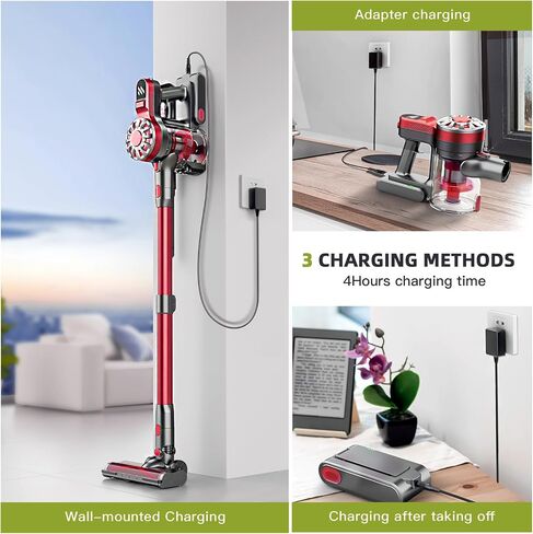WLOTPO Cordless Vacuum Cleaner for Home,Lightweight Stick Vacuum Cordless Rechargeable with Power Suction, Up to 35 Mins Runtime, Hardwood Floor Vacuum for Pet Hair,Carpets,Tile(Ruby Red) in Saudi Arabia