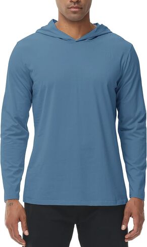 Mens Lightweight Hoodies Long Sleeve Athletic Hoodies for Men Casual Solid Color Hooded Sweatshirt Basic Top Cool Blue in Kuwait