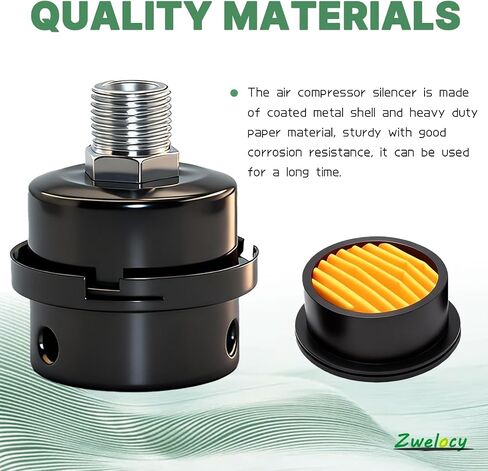 Air Compressor Silencer Filter, 1/2" Thread,20mm Metal Noise Muffler, Replacement Intake Filter Replacement for Generators, Blowers, Exhaust Ports, Air Compressor Parts in Kuwait