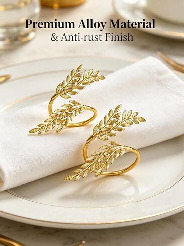 Gold Napkin Ring Wheat Sheaf Napkin Holder for Wedding Party Dinner Table Decoration Single Metal Napkin Ring for Formal Dining Room Restaurant Banquet Home Kitchen Rustic Farmhouse Style in Kuwait